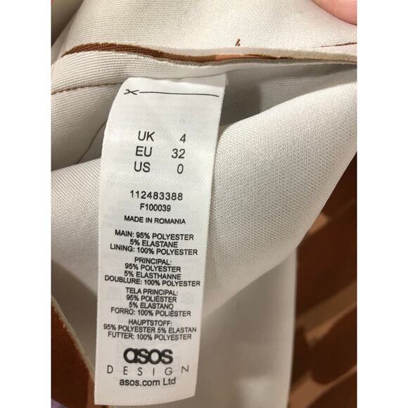 ASOS Design Dress Peekaboo Shoulder Tuck Pencil Midi Geo Print Brown Tan 0 NWOY - Picture 9 of 10